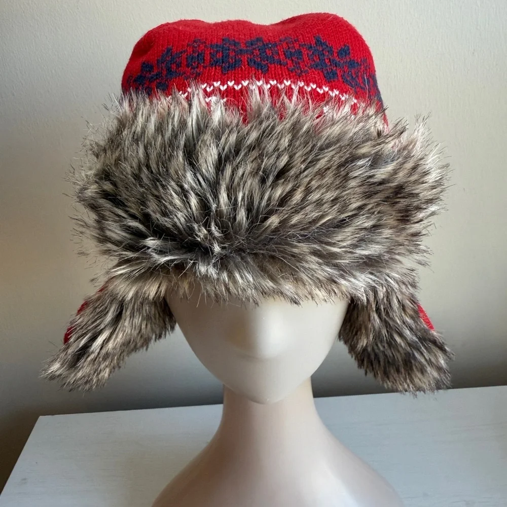 Janie & Jack Fair Isle Trapper Hat Faux Fur Sz 2-3T